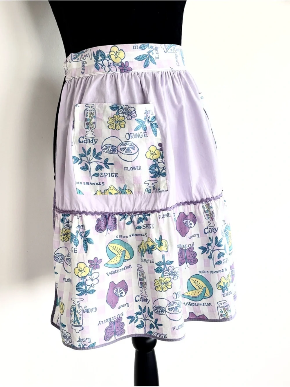 Vintage Handmade Half Apron 1970s Kitsch Fabric